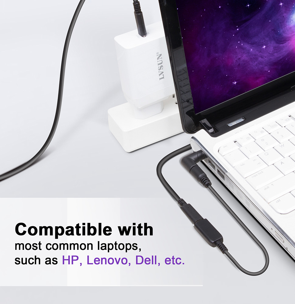 LVSUN USB-C Female to 3PIN plug cable for Universal Laptop Charging