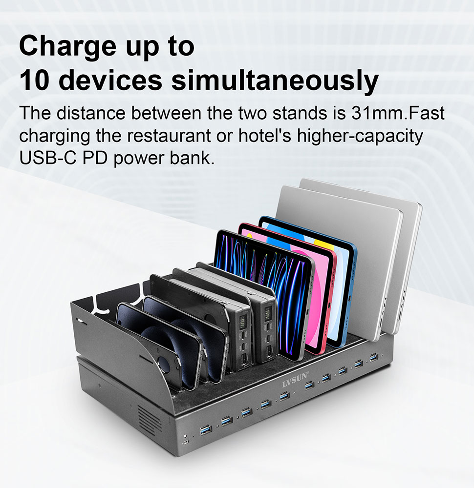 LVSUN 1000W 10-port USB-A or USB-C Tray Charging Dock