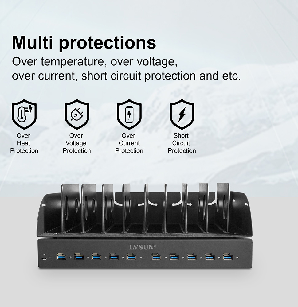 LVSUN 1000W 10-port USB-A or USB-C Tray Charging Dock